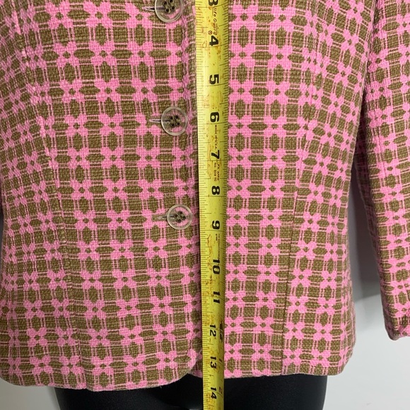 Express Pink & Brown Cropped Tweed Work Blazer Size 8 - Picture 9 of 13